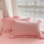 Moowoo Chic Ruffle Lace Polyester Duvet Cover Set -Girl Pink Bedding-3 Piece Full Duvet Cover With Zipper Closure -Ultra Soft An