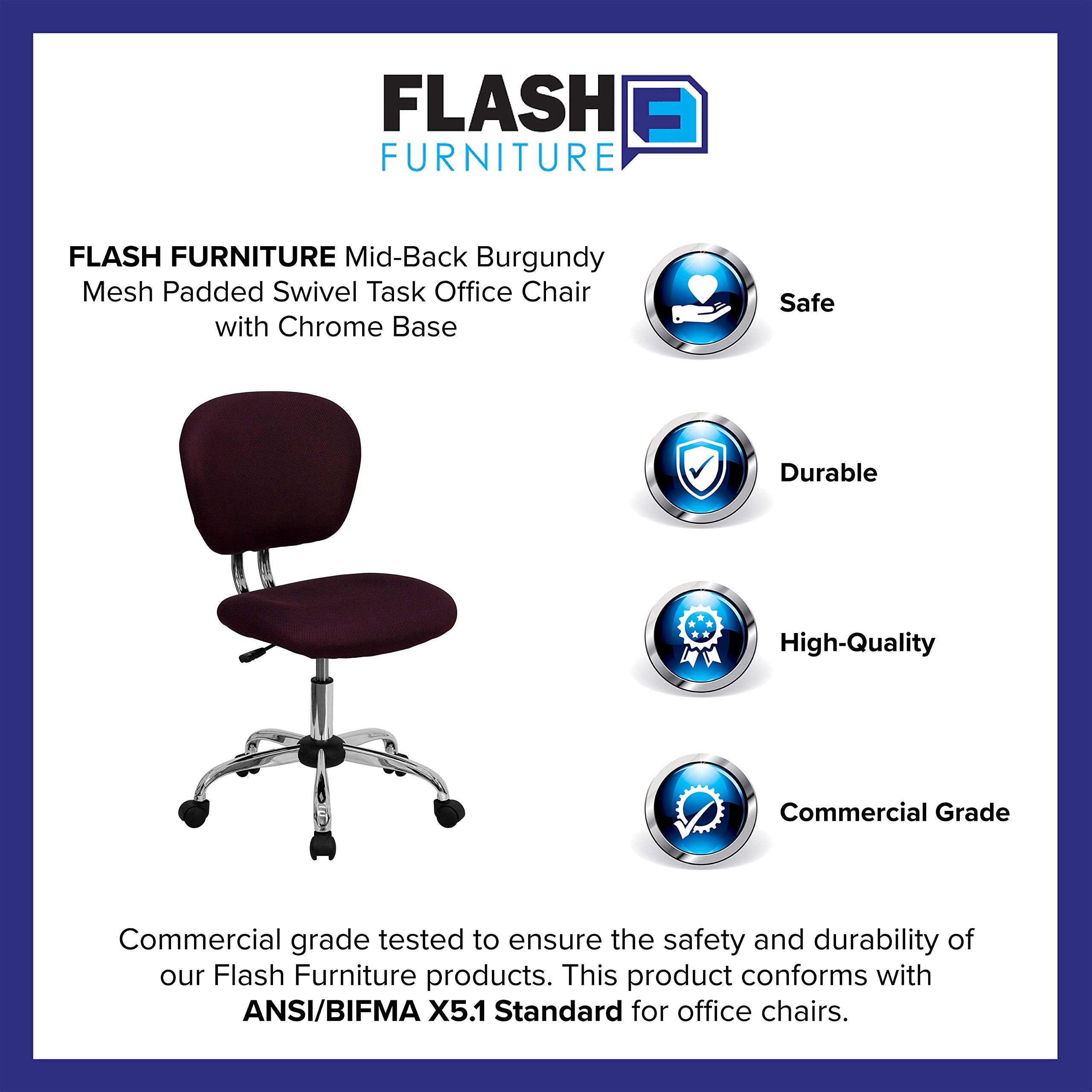 Flash Furniture Beverly Mid-Back Burgundy Mesh Padded Swivel Task Office Chair with Chrome Base