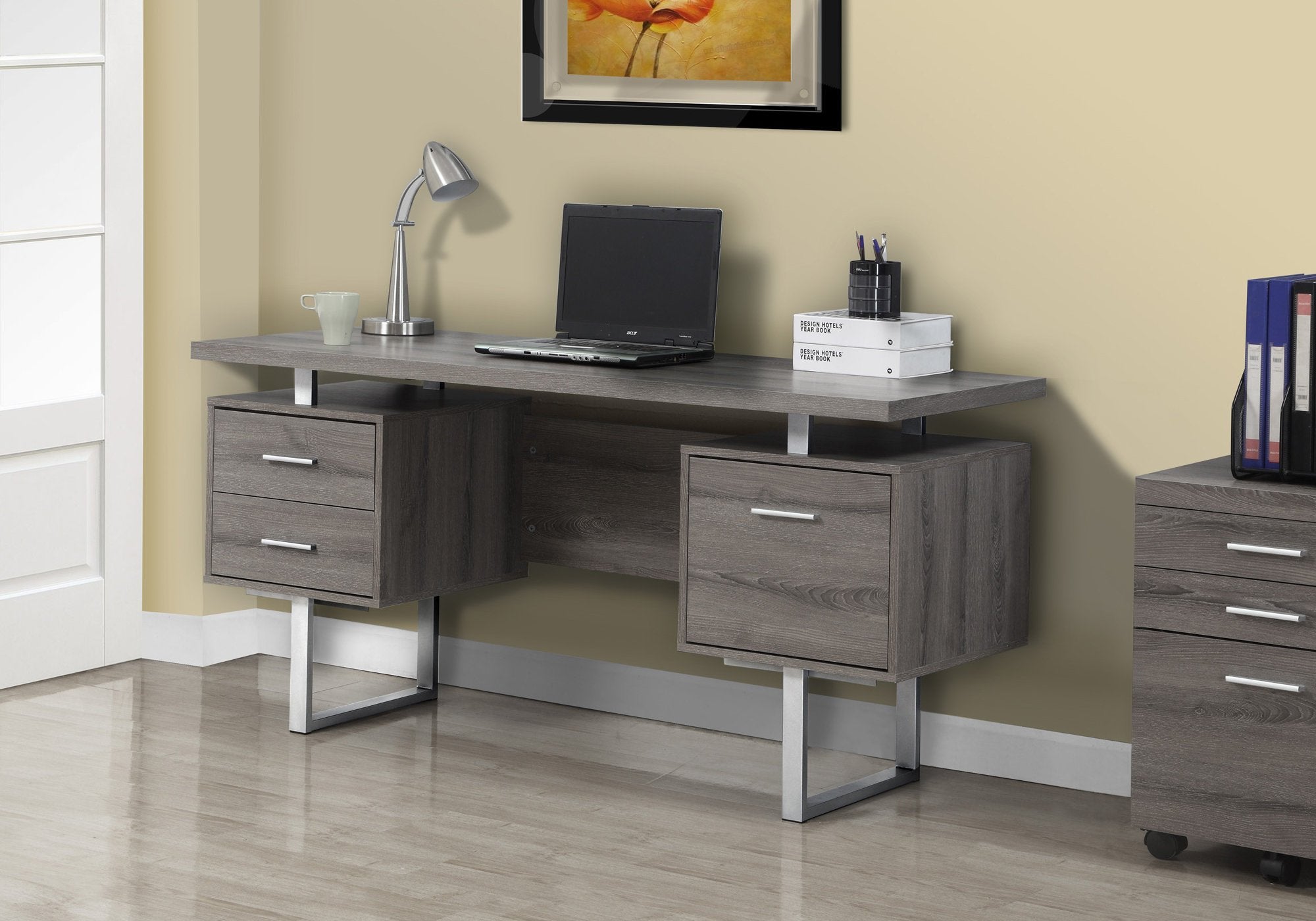 Dark Taupe Reclaimed-Look/Silver Metal 60&quot;L Office Desk