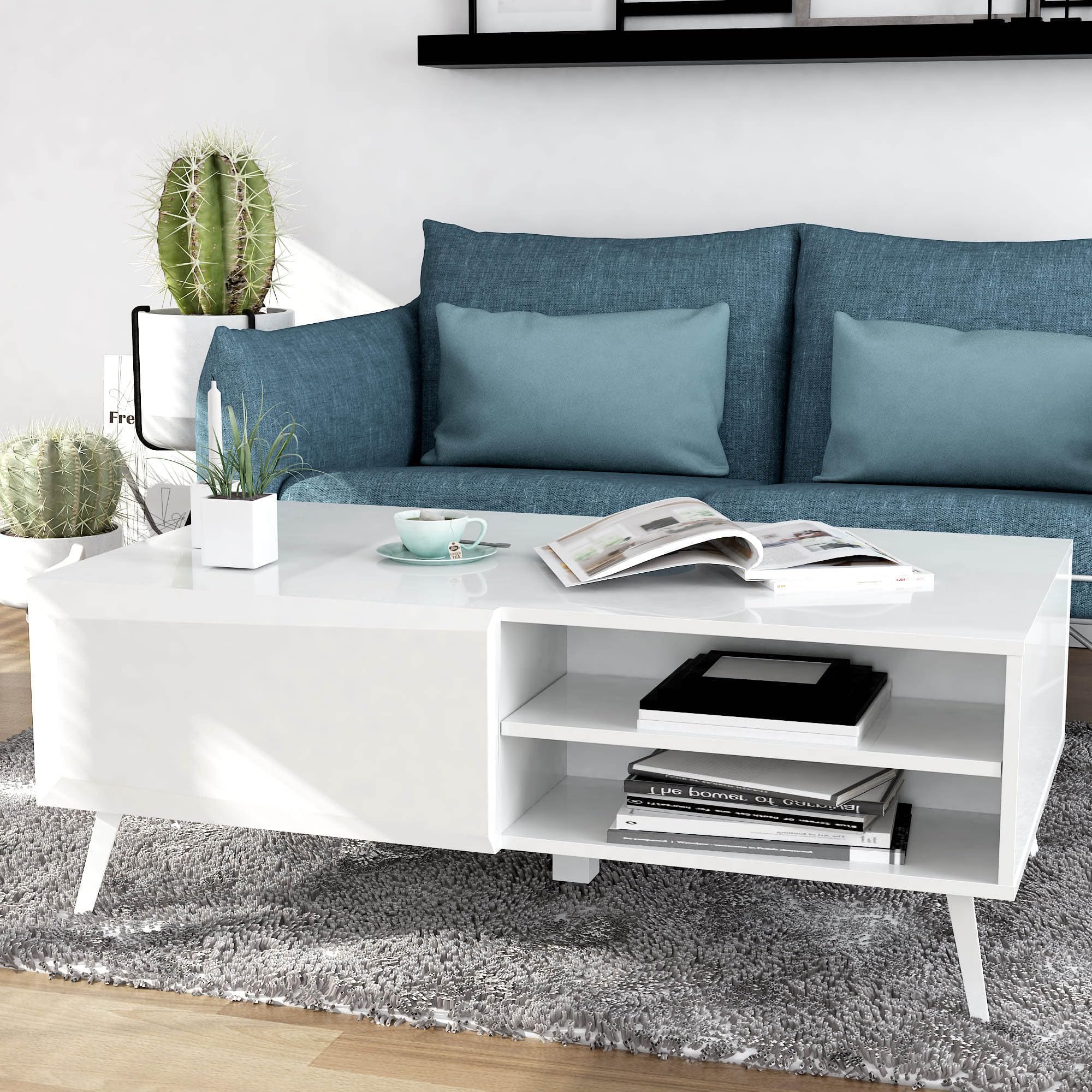 Anderson Teak Altus 43" Gloss White Coffee Table, Rectangle