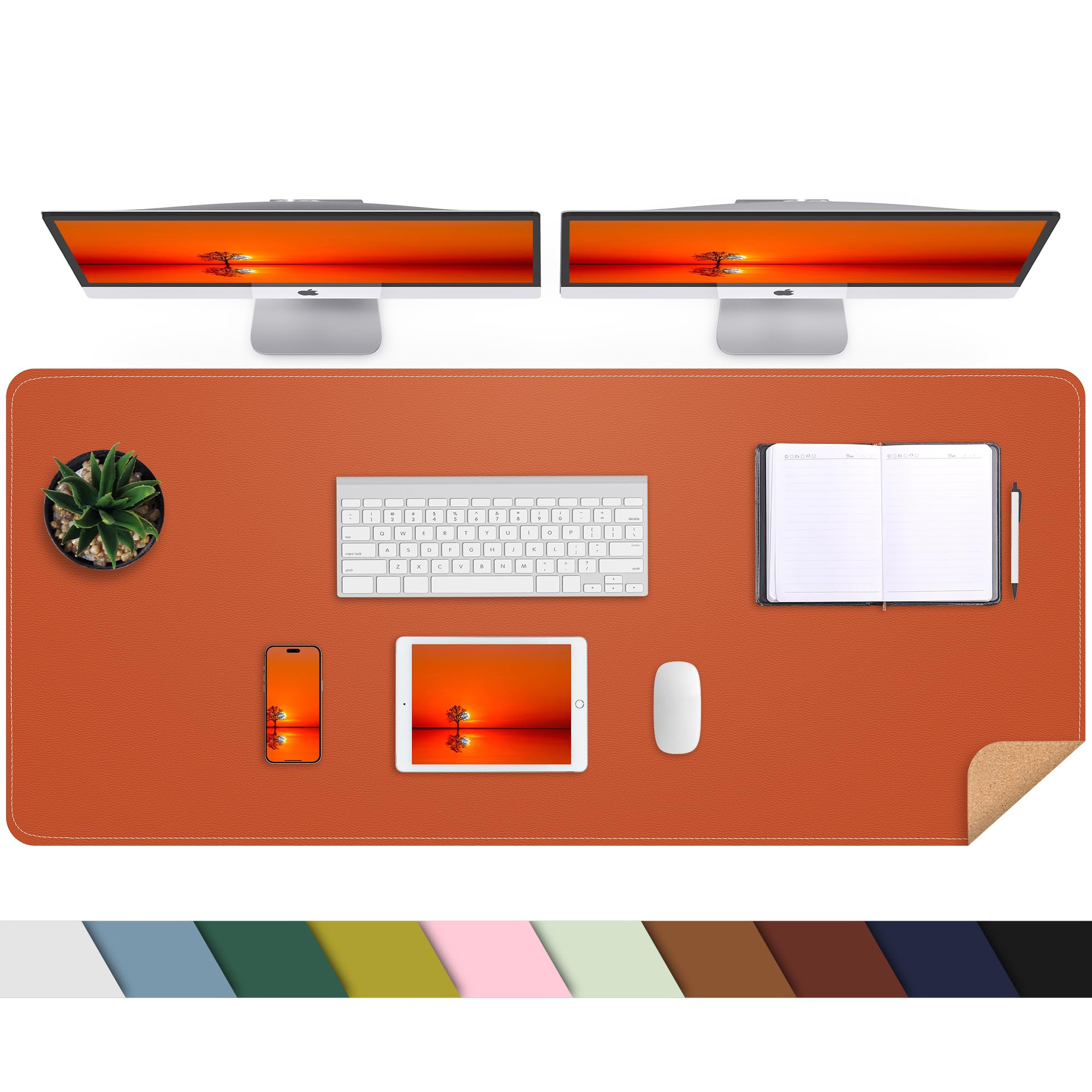 Large Desk Mat -47.2' X 17' Leather Desk Pad Protector With Natural Cork & Pu Leather, Non-Slip Office Desk Mat, Double-Sided