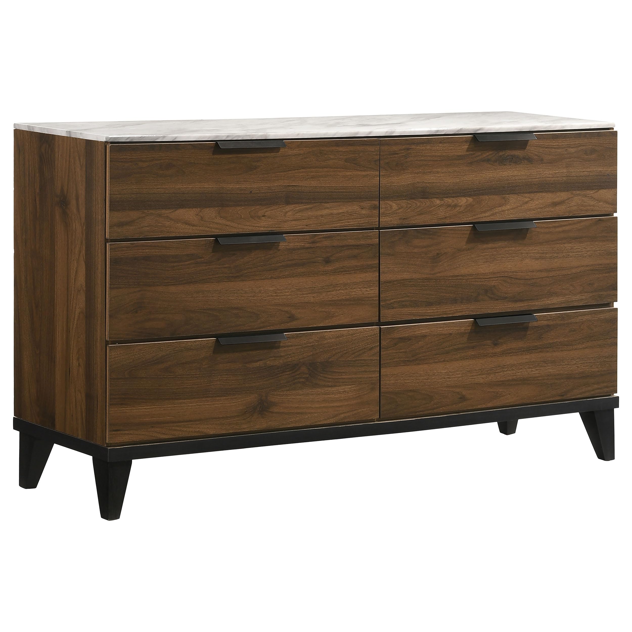 Coaster Home Furnishings Mays 6-Drawer Dresser Walnut Brown with Faux Marble Top