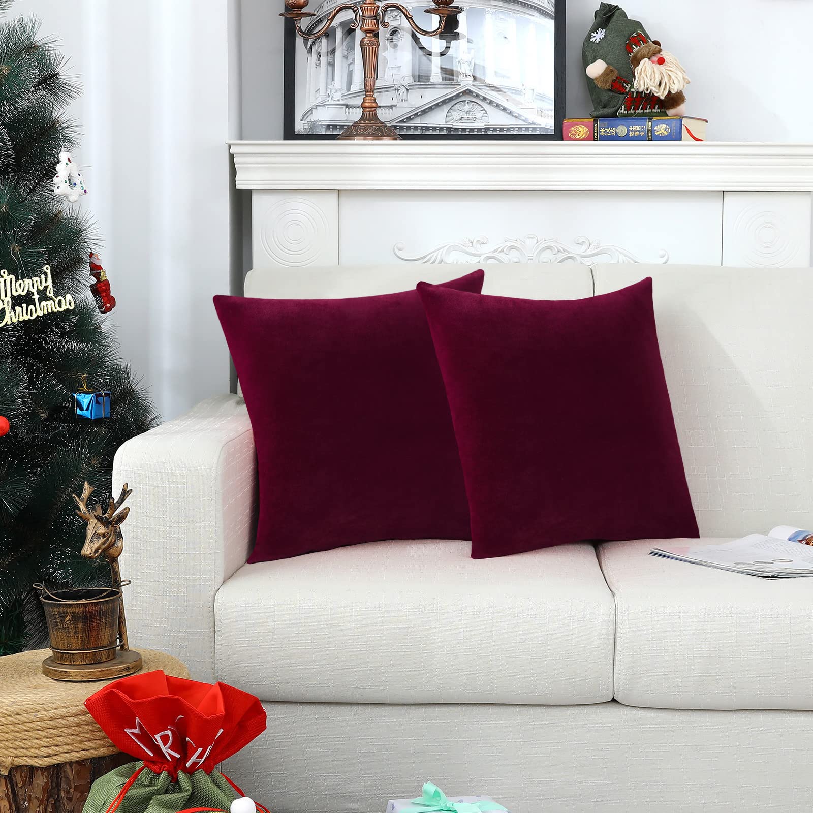 Jeneoo Set Of 2 Comfy Soft Thick Velvet Throw Pillow Covers For Sofa Couch Decorative Solid Square Cushion Cases For Bedroom Car
