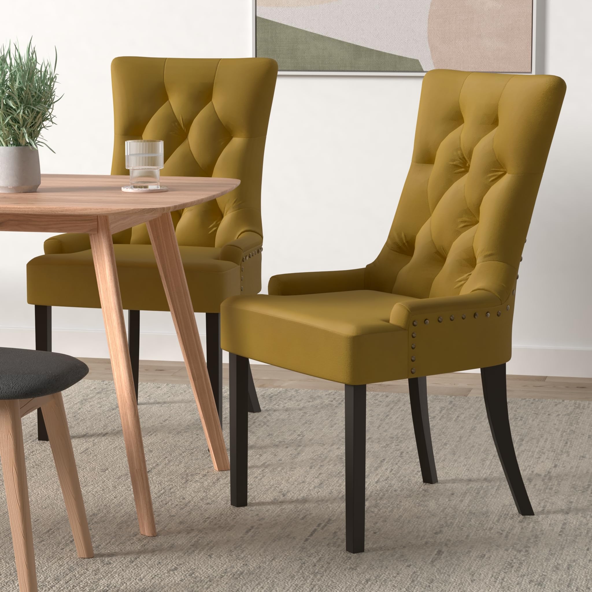 Acme Furniture Farren Side Chair, Yellow Velvet & Espresso Finish