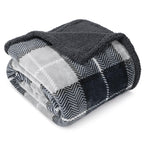 Pavilia Dark Grey Plaid Sherpa Throw Blanket For Couch Twin, Soft Plush Flannel Blanket & Throws For Bed Sofa, Warm Cozy Winter