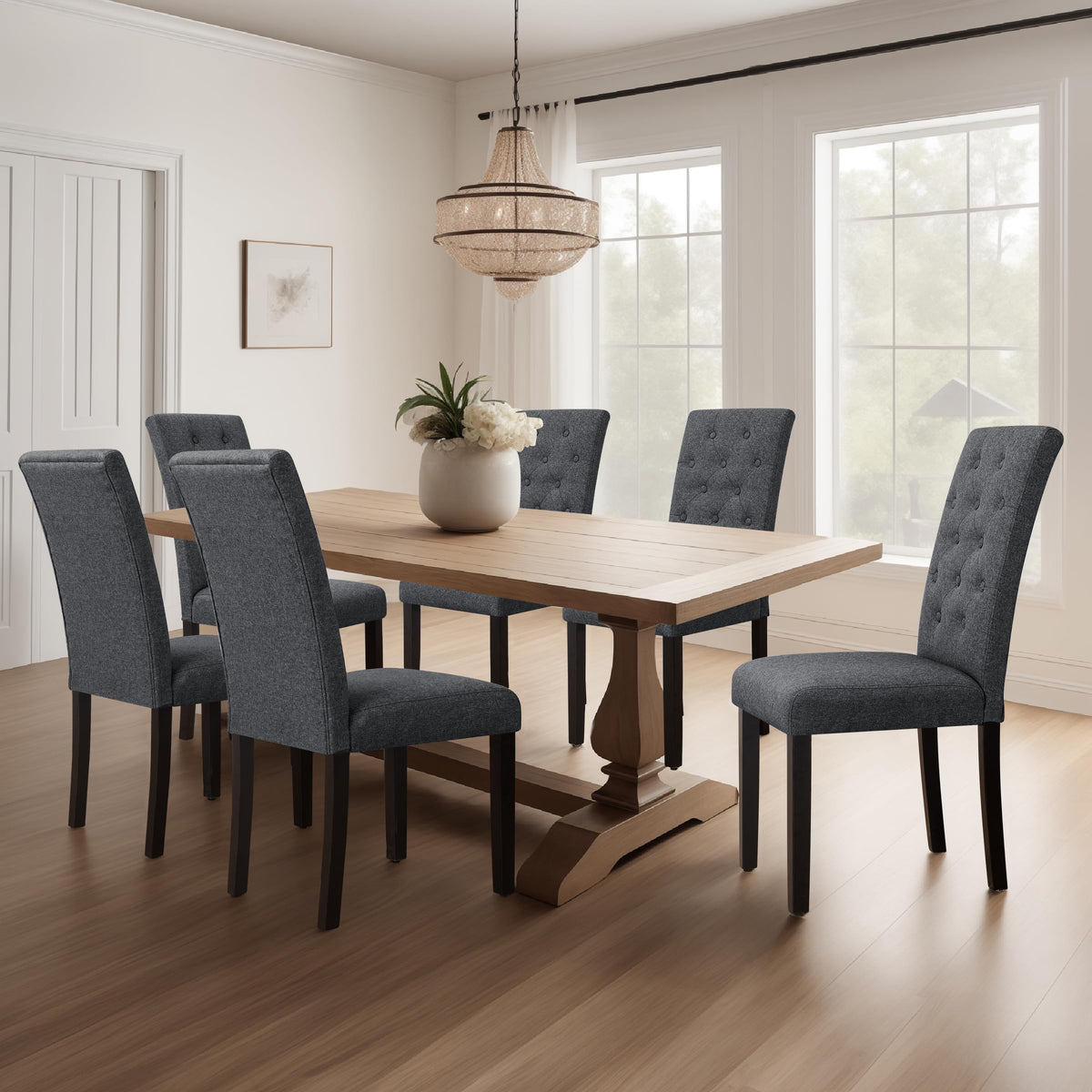 Chun Yi Dining Chairs Set Of 6, Button Tufted Upholstered Fabric Dining Room Chairs With Solid Wood Legs, Modern Parsons Side Ch