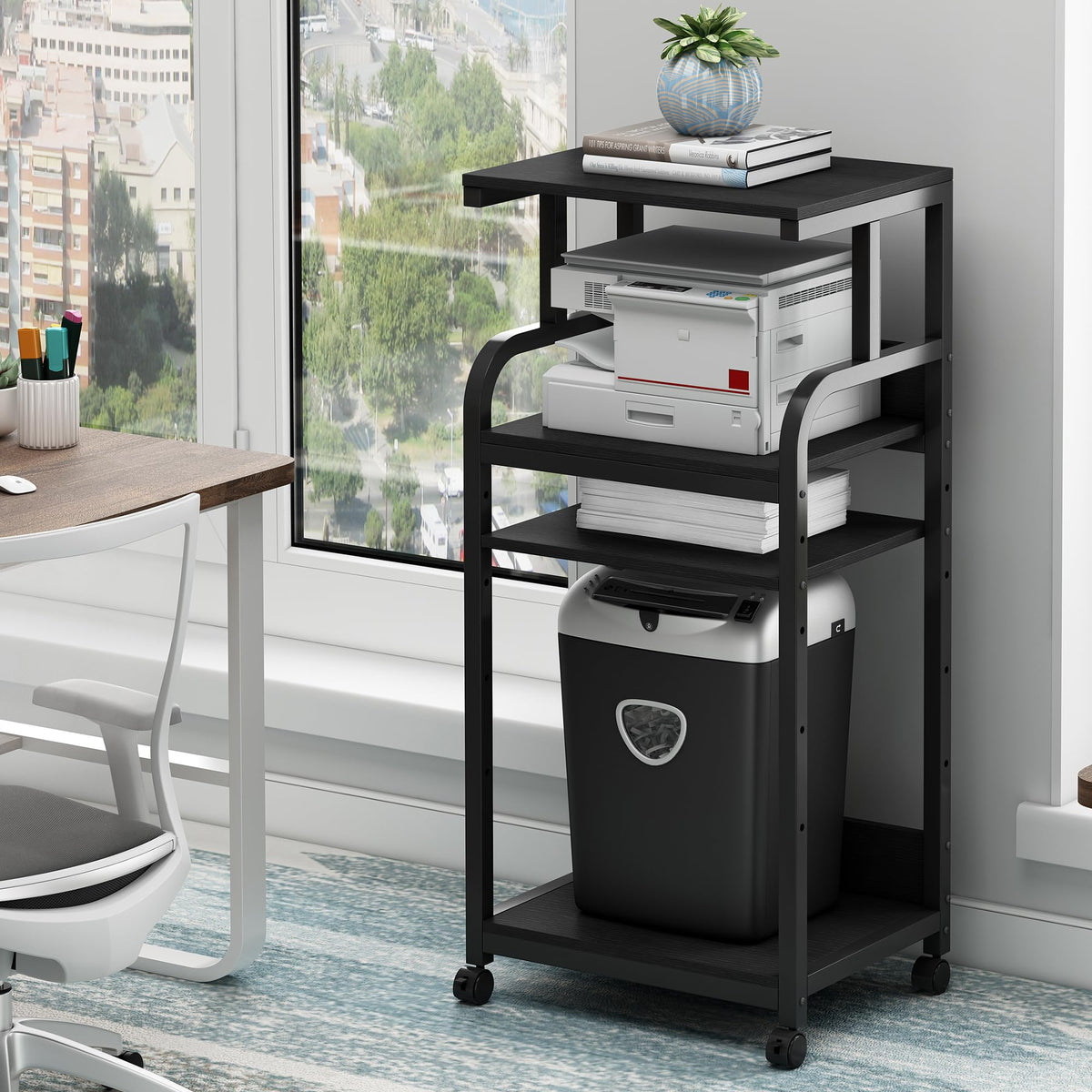 Fannova Printer Stand With Adjustable Shelf, 4 Tier Large Tall Printer Table With Wheels For Home Office Storage And Organizatio