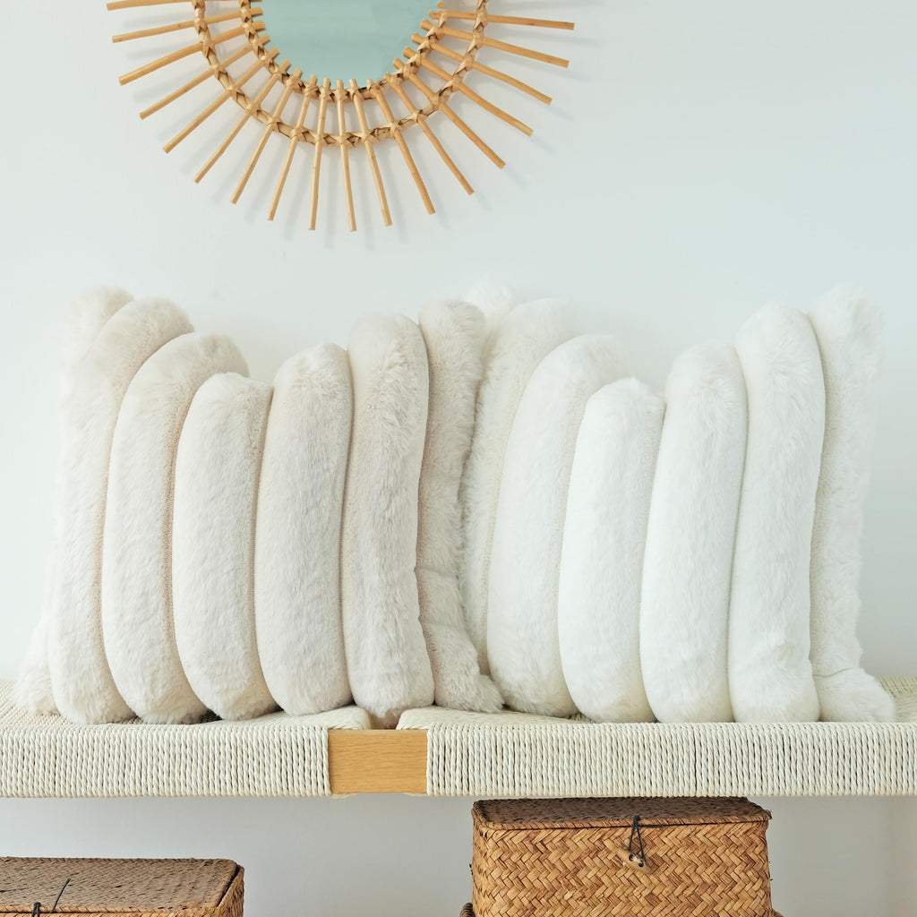 Jojusis Pack Of 2 Faux Fur Plush Decorative Throw Pillow Covers Couch Cushion Case Soft Fluffy Pillowcases Wide Stripe (White, 2