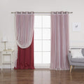 Best Home Fashion Umixm Tulle Sheer Lace & Blackout 4 Piece Curtain Set - Antique Bronze Grommet Top - Cardinal Red - 52' W X 9