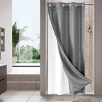 MitoVilla Grey Waffle Small Stall Shower Curtain 36 x 74, No Hooks Required Half Size Narrow Fabric Shower Curtain Set with Snap