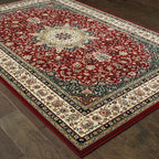HomeRoots Polypropylene 1' x 3' Red Ivory Machine Woven Oriental Indoor Area Rug