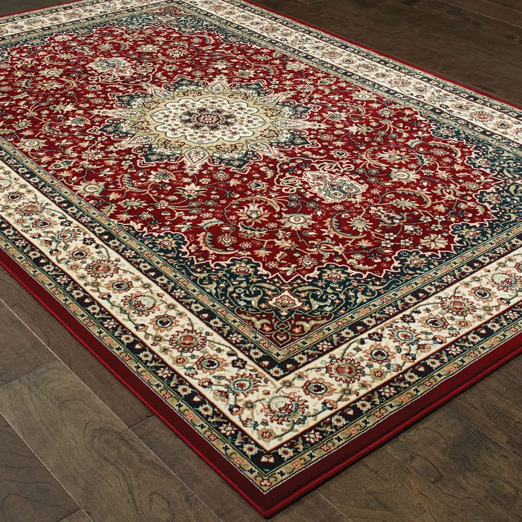 HomeRoots Polypropylene 1' x 3' Red Ivory Machine Woven Oriental Indoor Area Rug
