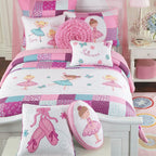 Cozy Line Home Fashions Ballerina Dance Princess Girl 100% Cotton Reversible Bedding Quilt Set, Bedspread Coverlet For All Seaso