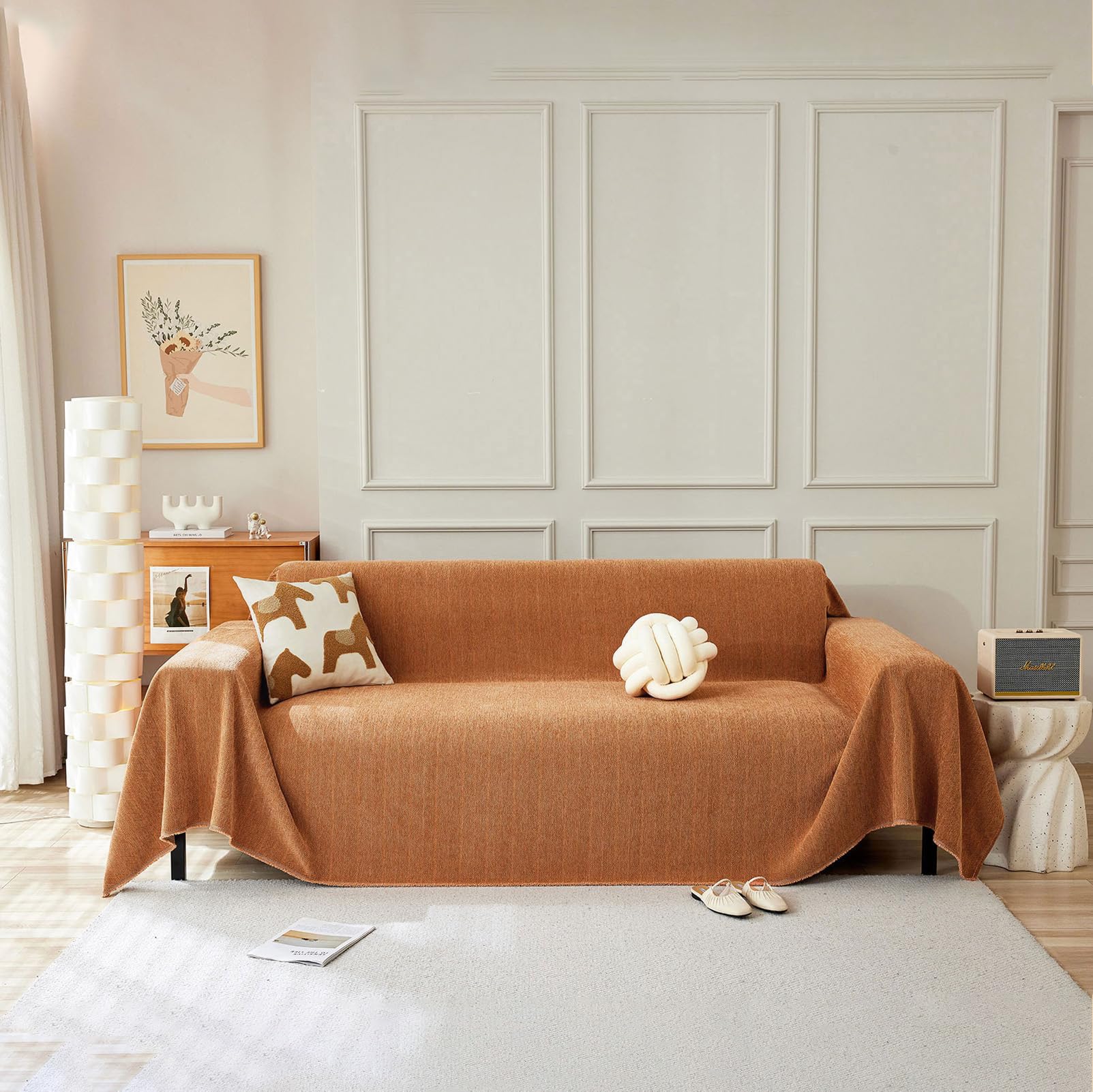 Handontime Dark Orange Sofa Covers Couch Cover For Dogs Colorful Tassel Sofa Seat Cover Lovetseat Cover Pet Couch Cover Bohemian Sofa Cover For Couch Vintage Boho Couch Covers Futon Cover, 91' X150'