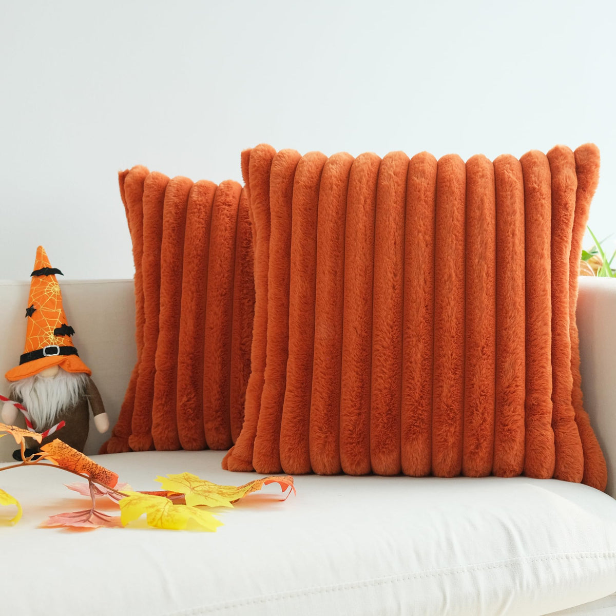 Jojusis Pack Of 2 Faux Fur Plush Decorative Throw Pillow Covers Couch Cushion Case Soft Pillowcases Farmhouse Fall Home Decor (R