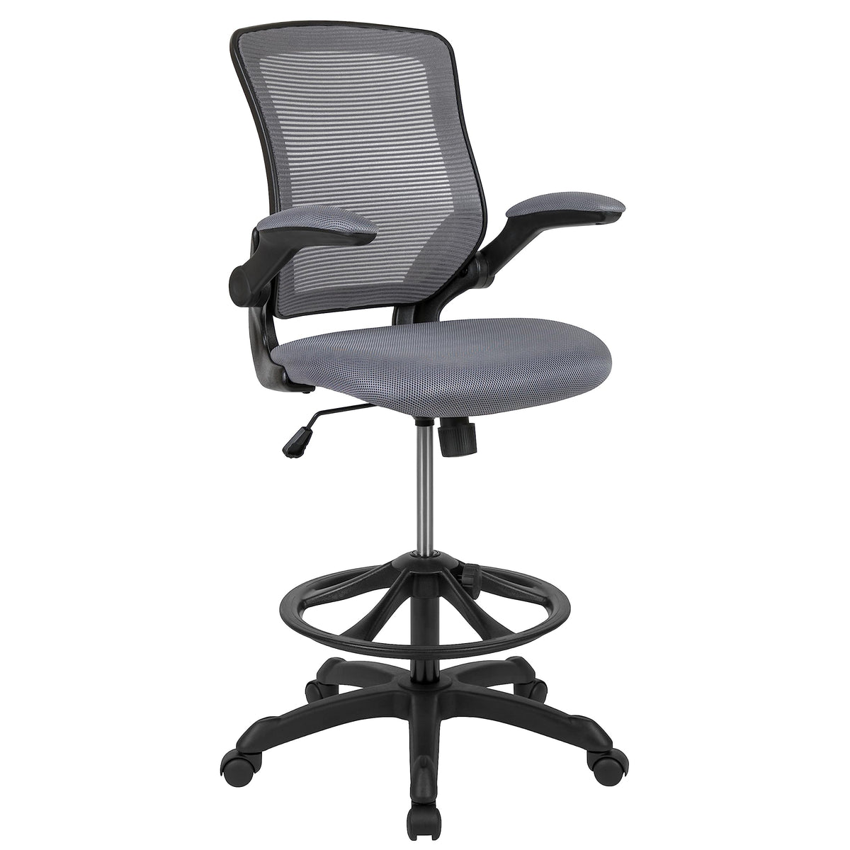 Flash Furniture Kale Mid-Back Swivel Office Chair with Height Adjustable Foot Ring and Lumbar Support, Mesh Executive Chair with Armrests, Dark Gray