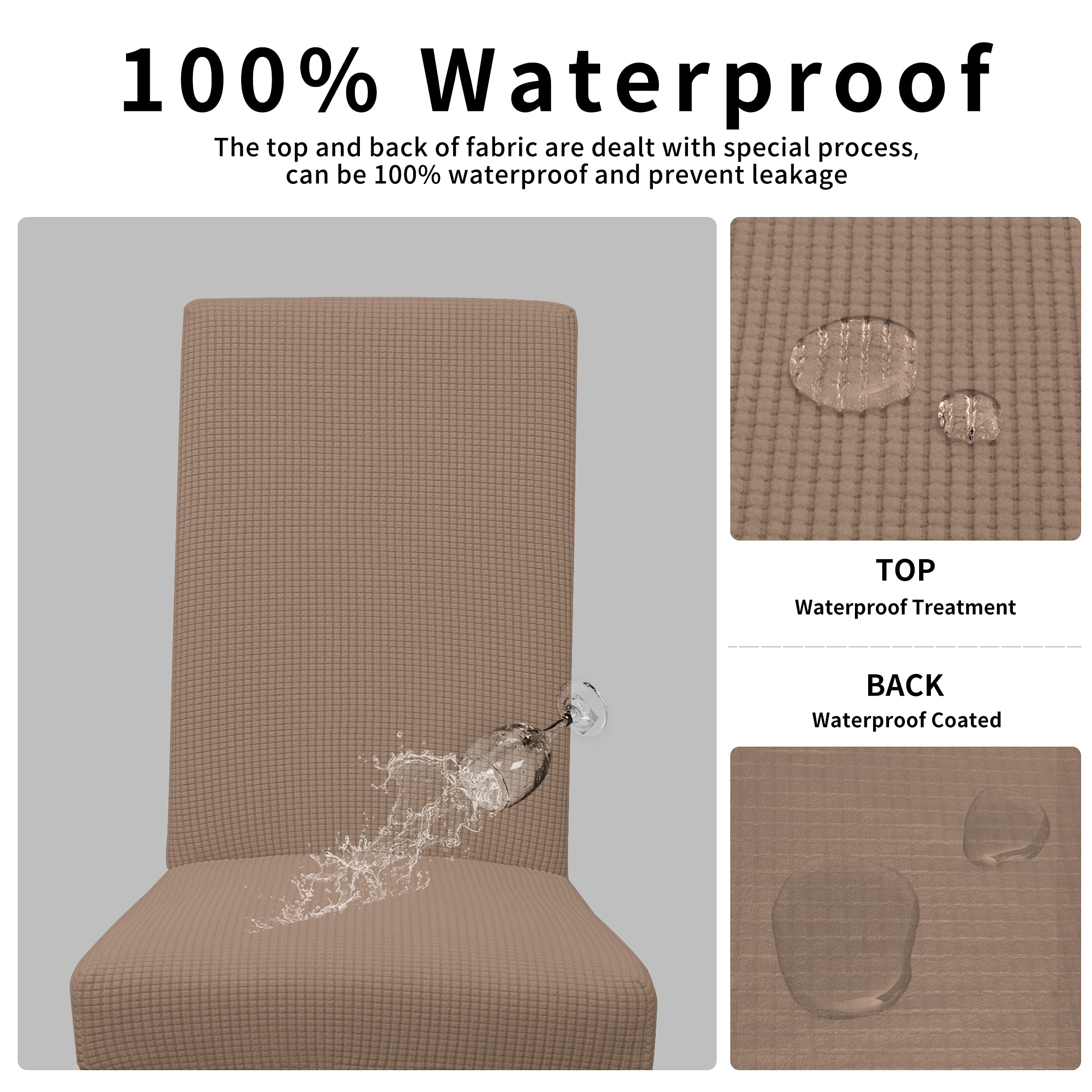 Easy-Going 100% Waterproof Dining Room Chair Cover Set Of 2, Stretch Jacquard Parson Chair Slipcover Removable Washable Chair Protector For Home, Restaurant, Banquet (Large, Camel)