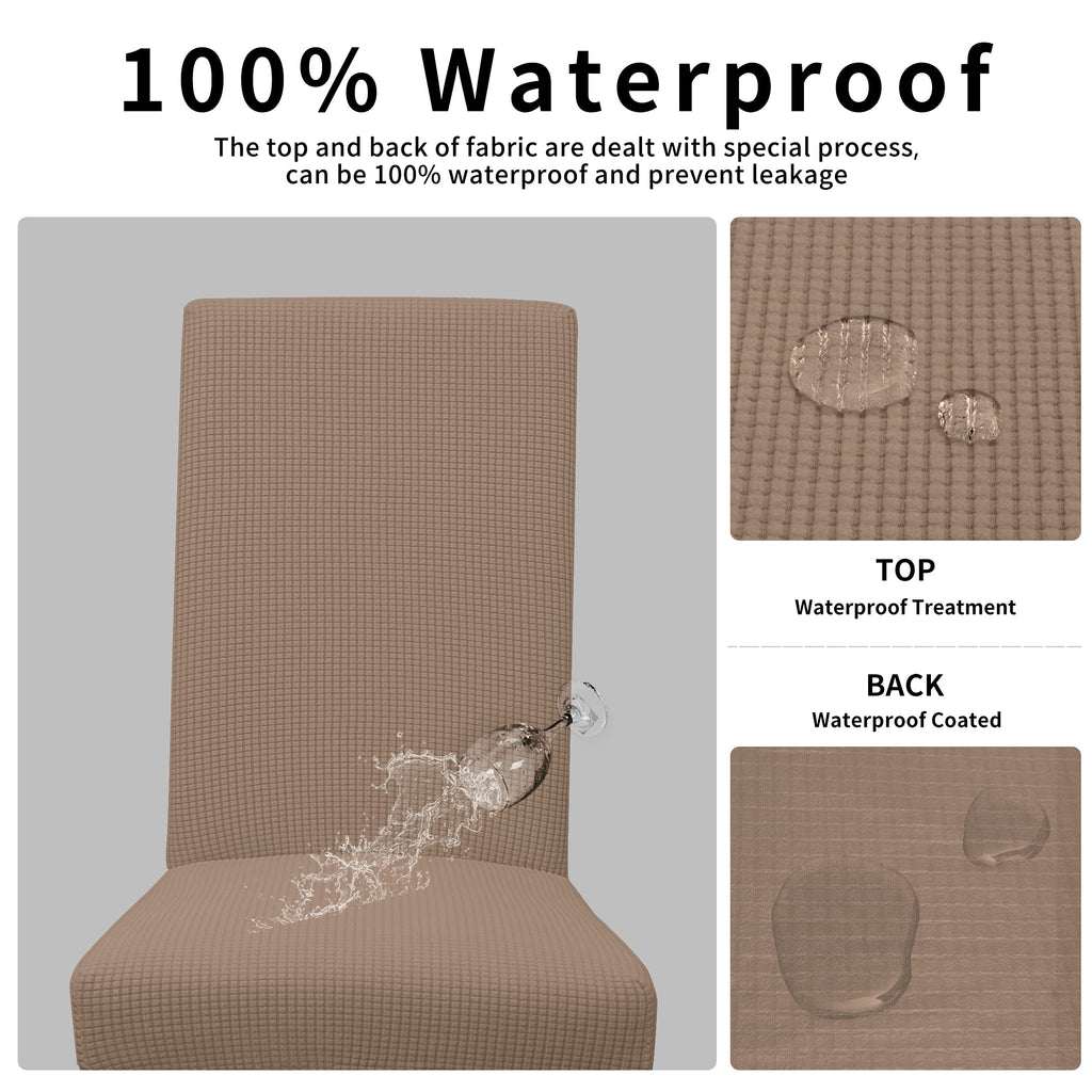 Easy-Going 100% Waterproof Dining Room Chair Cover Set Of 2, Stretch Jacquard Parson Chair Slipcover Removable Washable Chair Protector For Home, Restaurant, Banquet (Large, Camel)