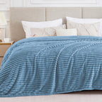 Bedelite Full Size Throw Blanket For Bed - 300Gsm Soft & Warm Fluffy Light Blue Blanket, Decorative And Giftable Striped Blanket