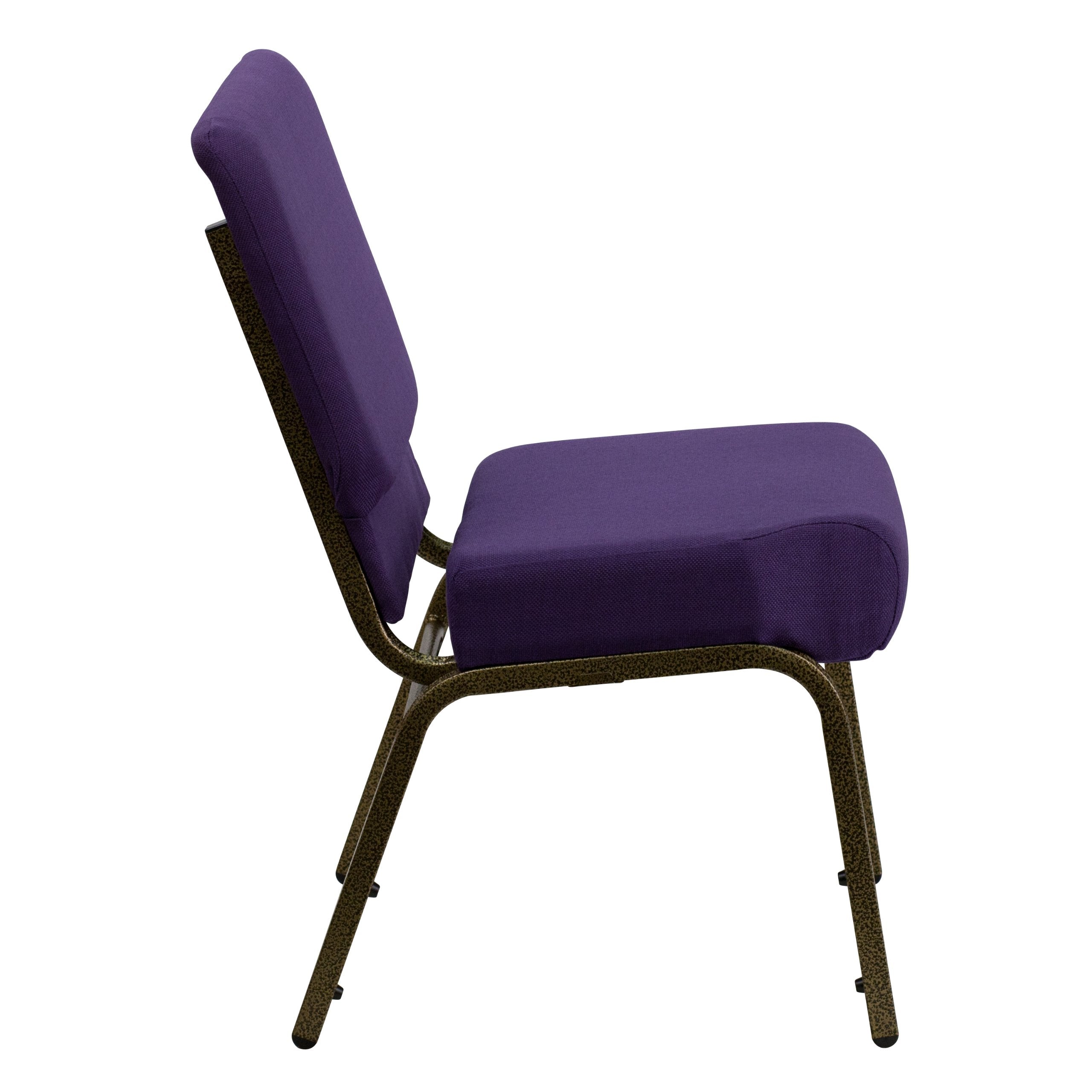 Flash Furniture HERCULES Series 21''W Stacking Church Chair in Royal Purple Fabric - Gold Vein Frame