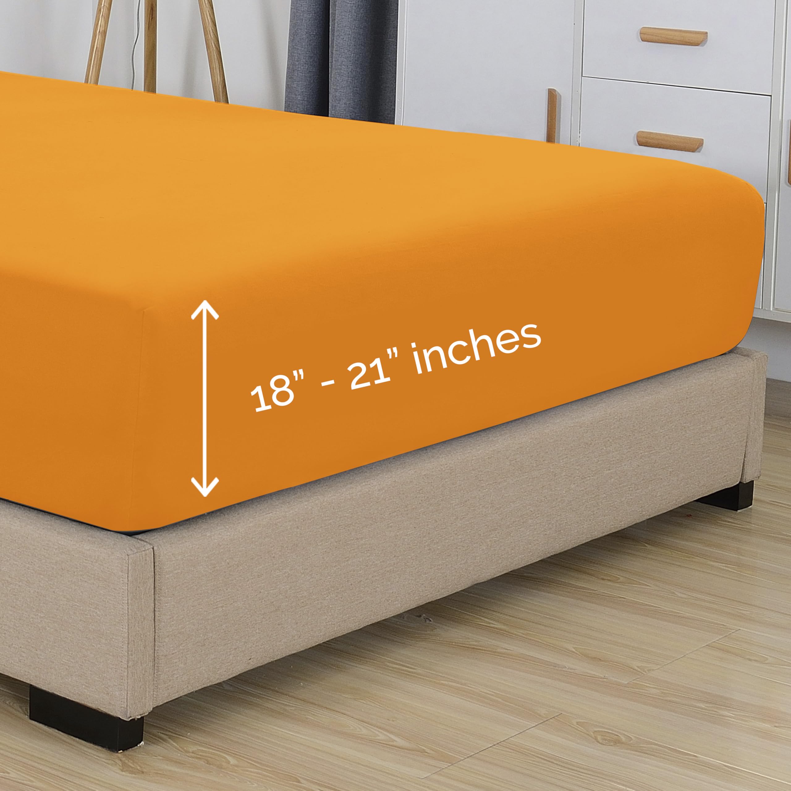 Elegant Comfort 1500 Premium Hotel Quality 18-21 Inches Deep - Extra Deep Pocket Single Fitted Sheet For High Mattress, Luxury And Softest, Smart Pocket - Wrinkle Free, Full, Orange
