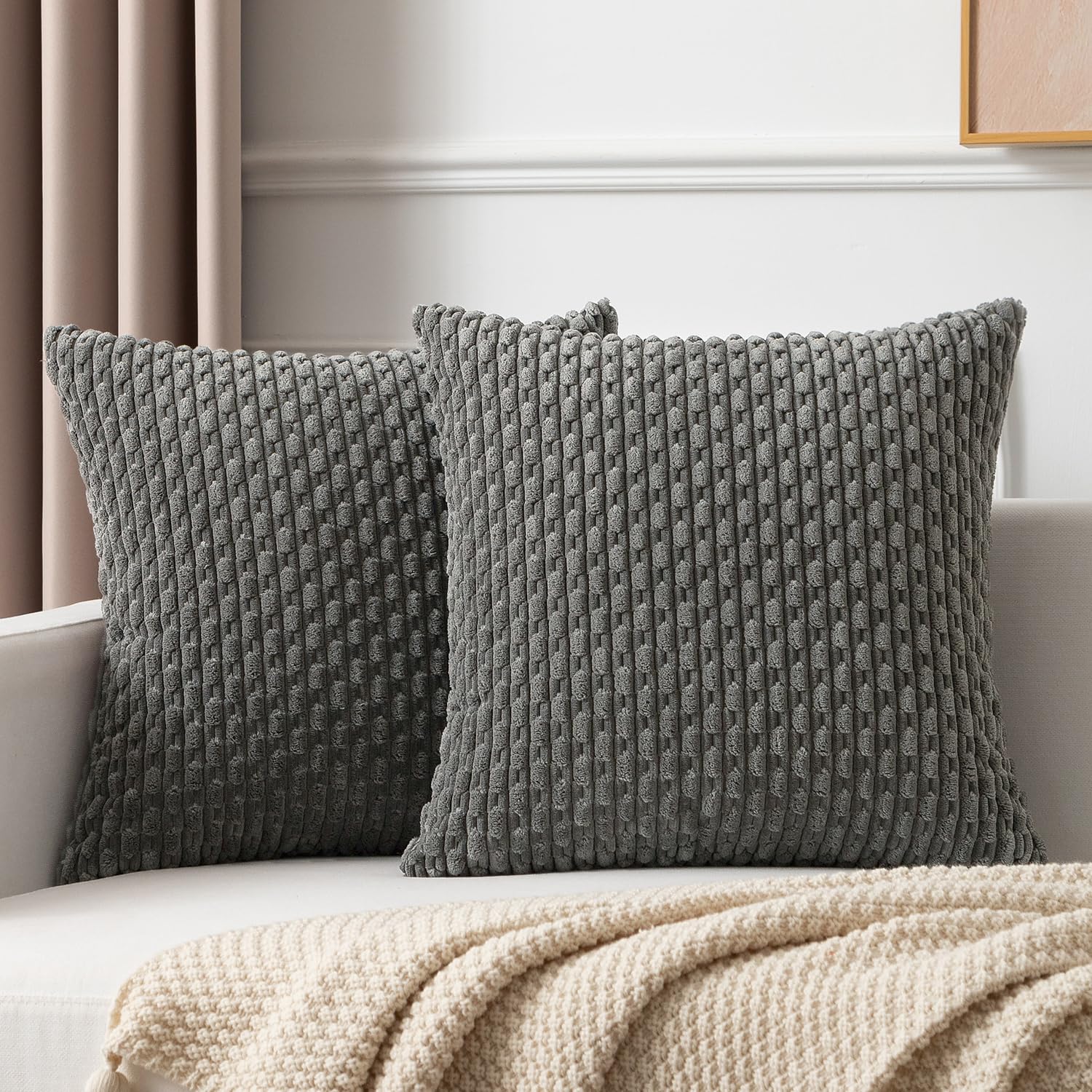 Kevin Textile Corduroy Striped Soft Soild Decorative Square Throw Pillow Covers Set Cushion Cases Pillowcases For Sofa Bedroom 2