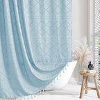 Siiluminisoy Fog Blue Boho Shower Curtain Woven Fabric Shower Curtain, 72 X 72 Tufted Chevron Textured Striped Modern Farmhouse