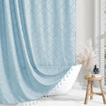 Siiluminisoy Extra Long Fog Blue Boho Shower Curtain Woven Fabric 84 Inch Shower Curtain, 72 X 84 Tufted Chevron Textured Stripe