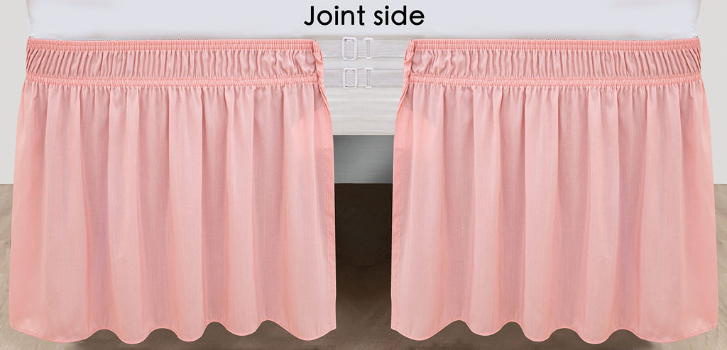 Biscaynebay Wrap Around Bed Skirts For Full & Full Xl Beds 15' Drop, Pink Adjustable Elastic Dust Ruffles Easy Fit Wrinkle & Fa