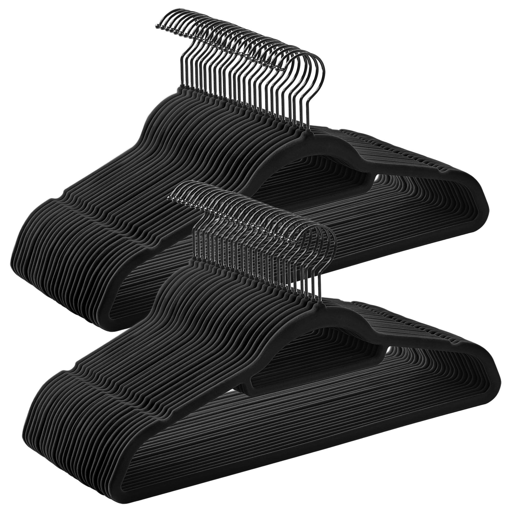 SONGMICS Velvet Hangers, Set of 50 Clothes Hanger with Black Swivel Hook, Non-Slip, and Space-Saving, 0.2-Inch Thick, 17.1-Inch 
