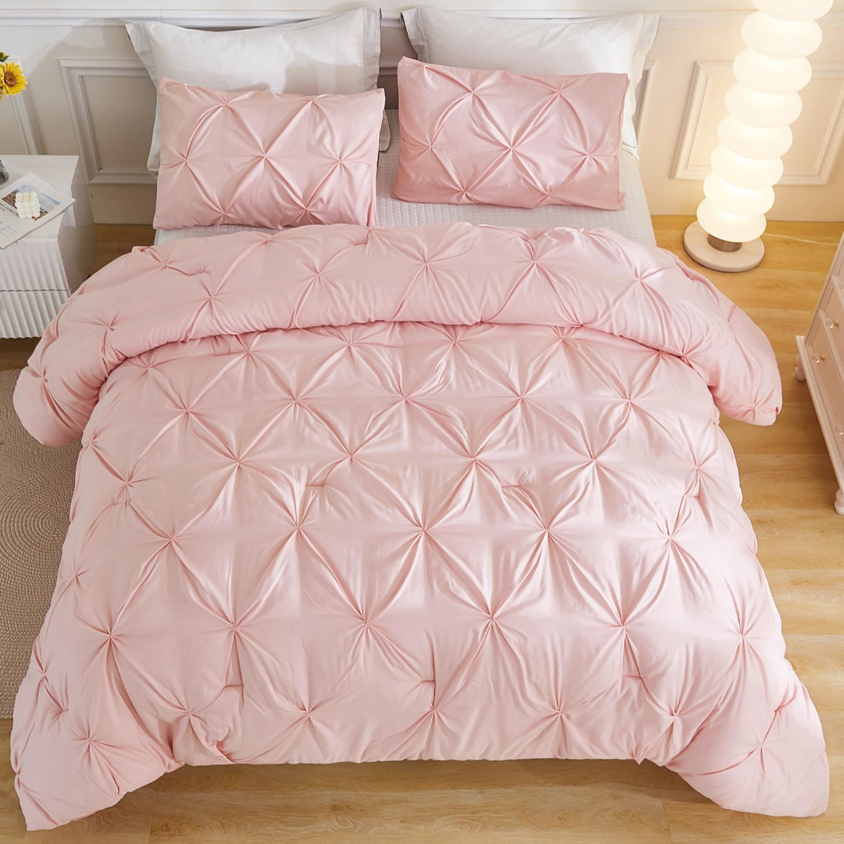 Andency Pink Comforter Set Queen(90X90Inch), 3 Pieces Soft Lightweight Cute Pinch Pleat Comforter Set For Queen Bed, All Season Western Warm Bed Set For Girls Women