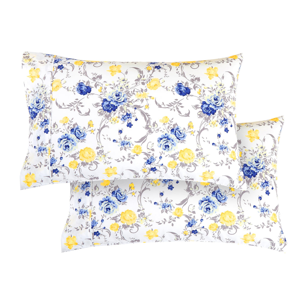 Elegant Comfort Ultra Soft Set Of 2 Floral Print Pillowcases - 1500 Premium Hotel Quality Microfiber, Soft And Smooth Envelope Closure 2-Piece Pillow Covers - Standard/Queen, Gold Jenna