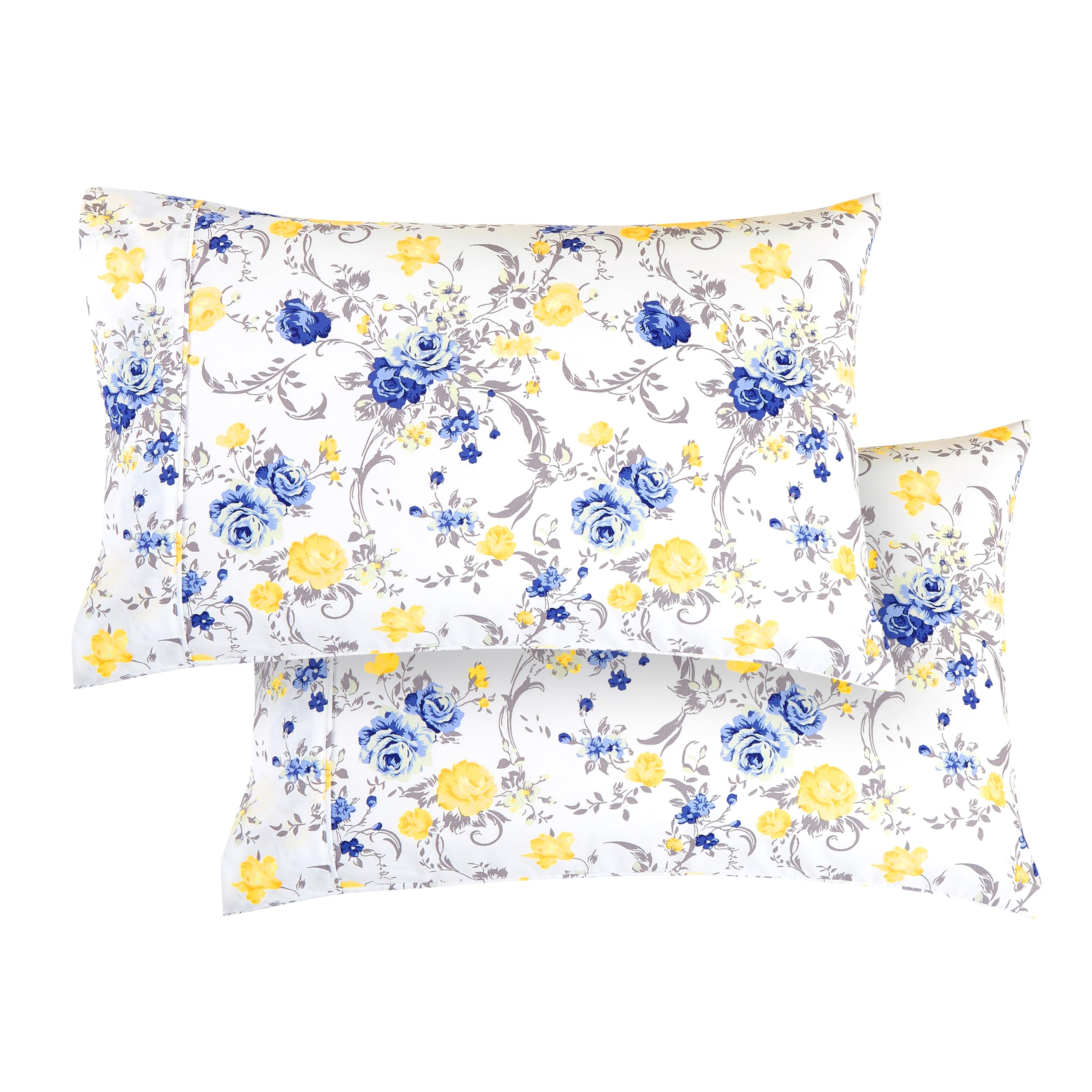 Elegant Comfort Ultra Soft Set Of 2 Floral Print Pillowcases - 1500 Premium Hotel Quality Microfiber, Soft And Smooth Envelope Closure 2-Piece Pillow Covers - Standard/Queen, Gold Jenna
