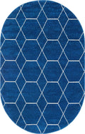 Unique Loom Trellis Frieze Collection Area Rug - Geometric (5 x 8 Oval, Navy Blue/ Ivory)