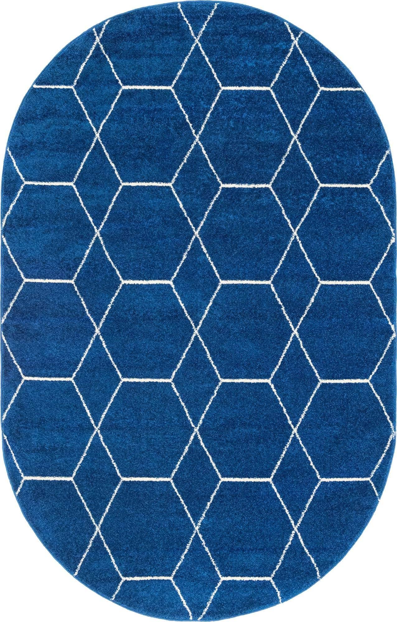 Unique Loom Trellis Frieze Collection Area Rug - Geometric (5 x 8 Oval, Navy Blue/ Ivory)