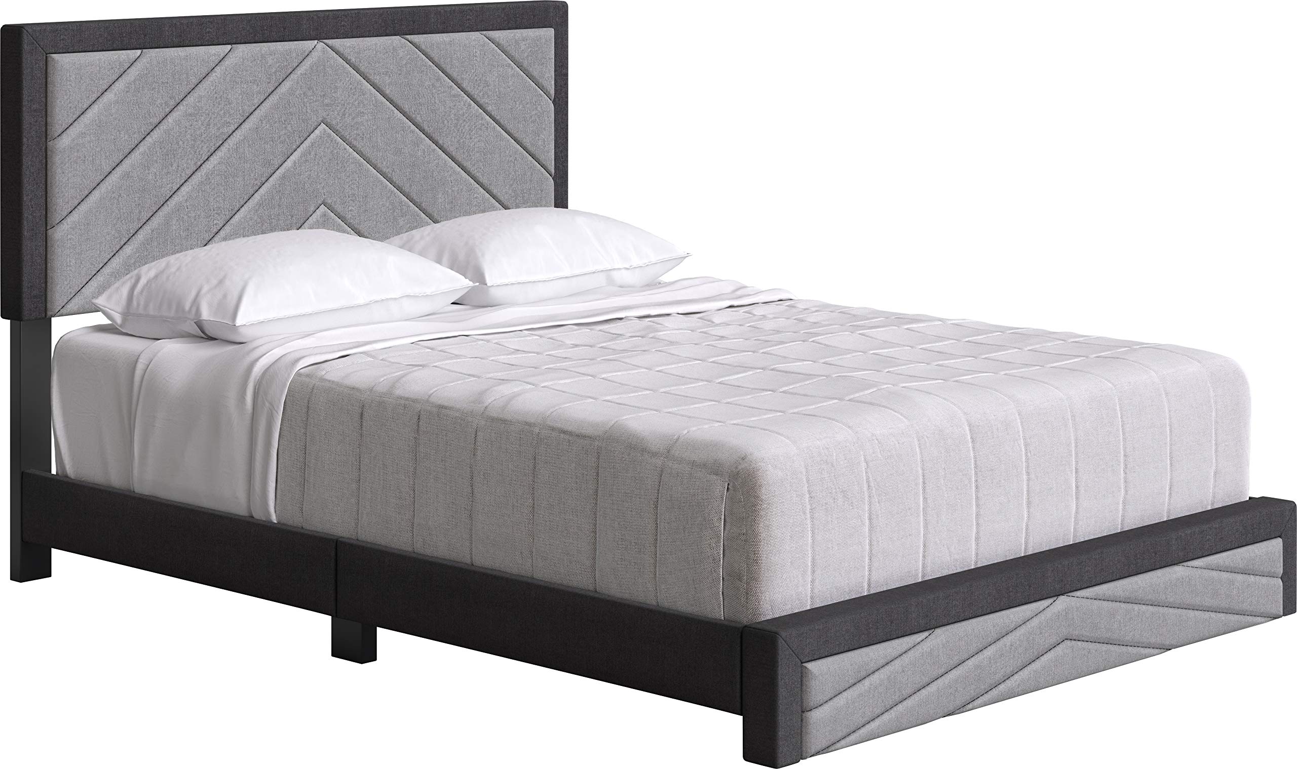 Boyd Sleep Barcelona Upholstered Platform Bed with Headboard and Durable Mattress Foundation with Strong 14 Wood Slat Supports, No BoxSpring Required: Queen, Black/Gray