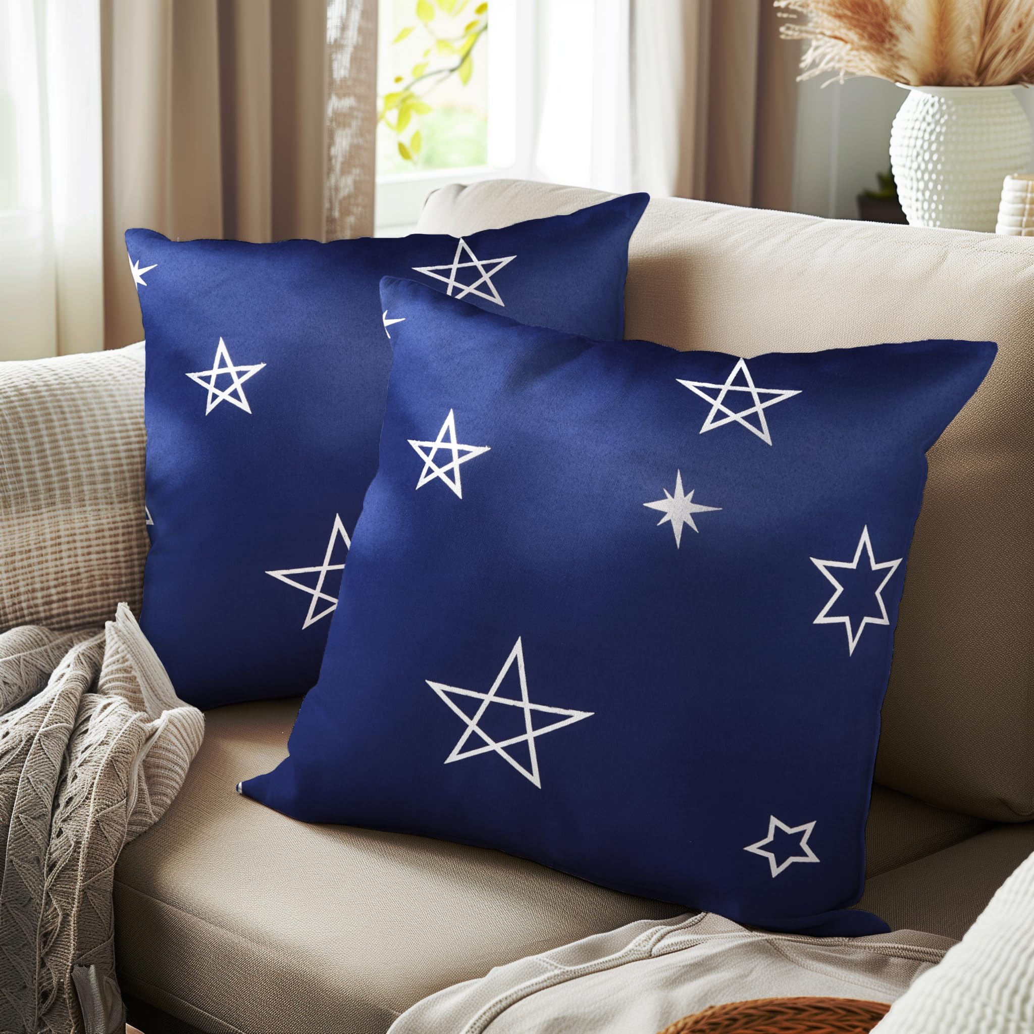Encasa Xo Elegant Silver Star Foil Printed Cushion Covers | 20X20 In Star Navy | Decorative Throw Pillow Covers For Couch, Bed,
