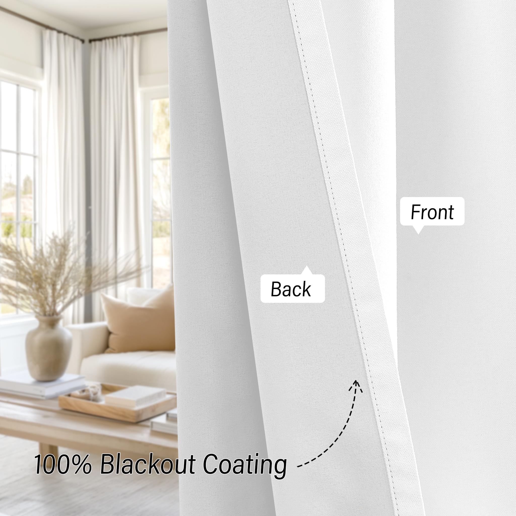 Chrisdowa 108 Inch Long Blackout Curtains & Drapes For Living Room, White Linen 100% Black Out 9Ft Ceiling To Floor Length Curta