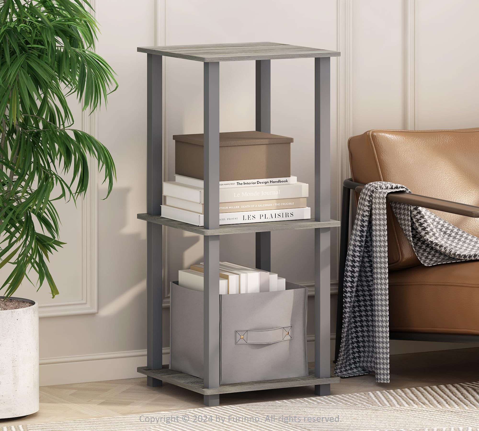 Furinno Turn-N-Tube Easy Assembly Stackable Bookcase, Bookshelf, French Oak/Grey