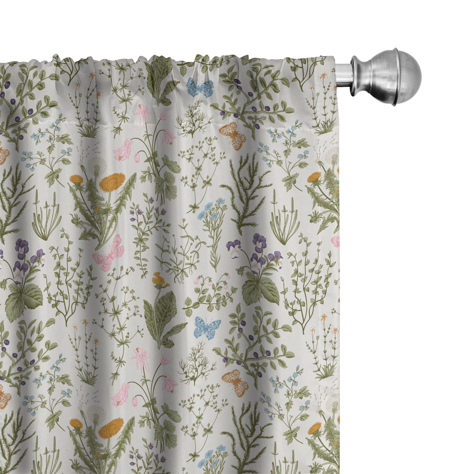 Ambesonne Floral Curtains, Vintage Garden Plants Herbs Flowers Botanical Classic Design Art, Window Treatments 2 Panel Set for L