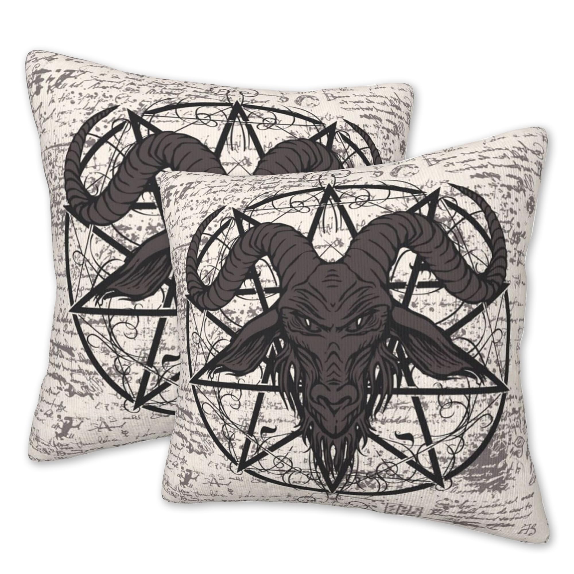Foisiiaea Pentagram Throw Pillow Cover Pack Of 2 Square Couch Pillowcase Angry Horned Goat Head Cushion Cover For Living Room Be