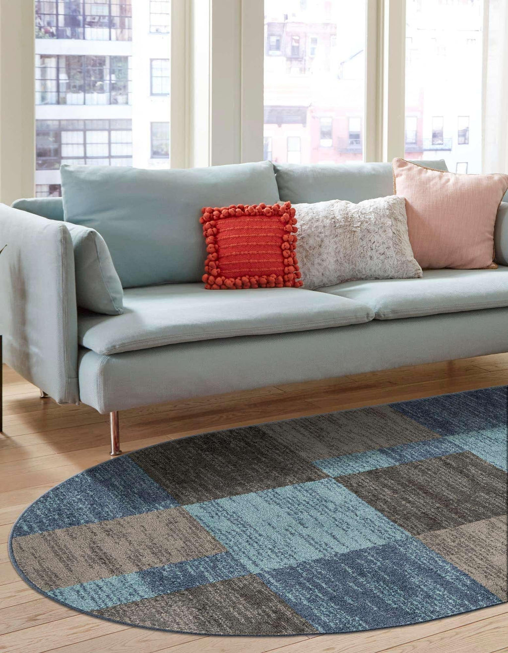 Unique Loom Autumn Collection Area Rug - Providence (7' 10'' X 10' Oval, Blue Gray/ Light Brown)