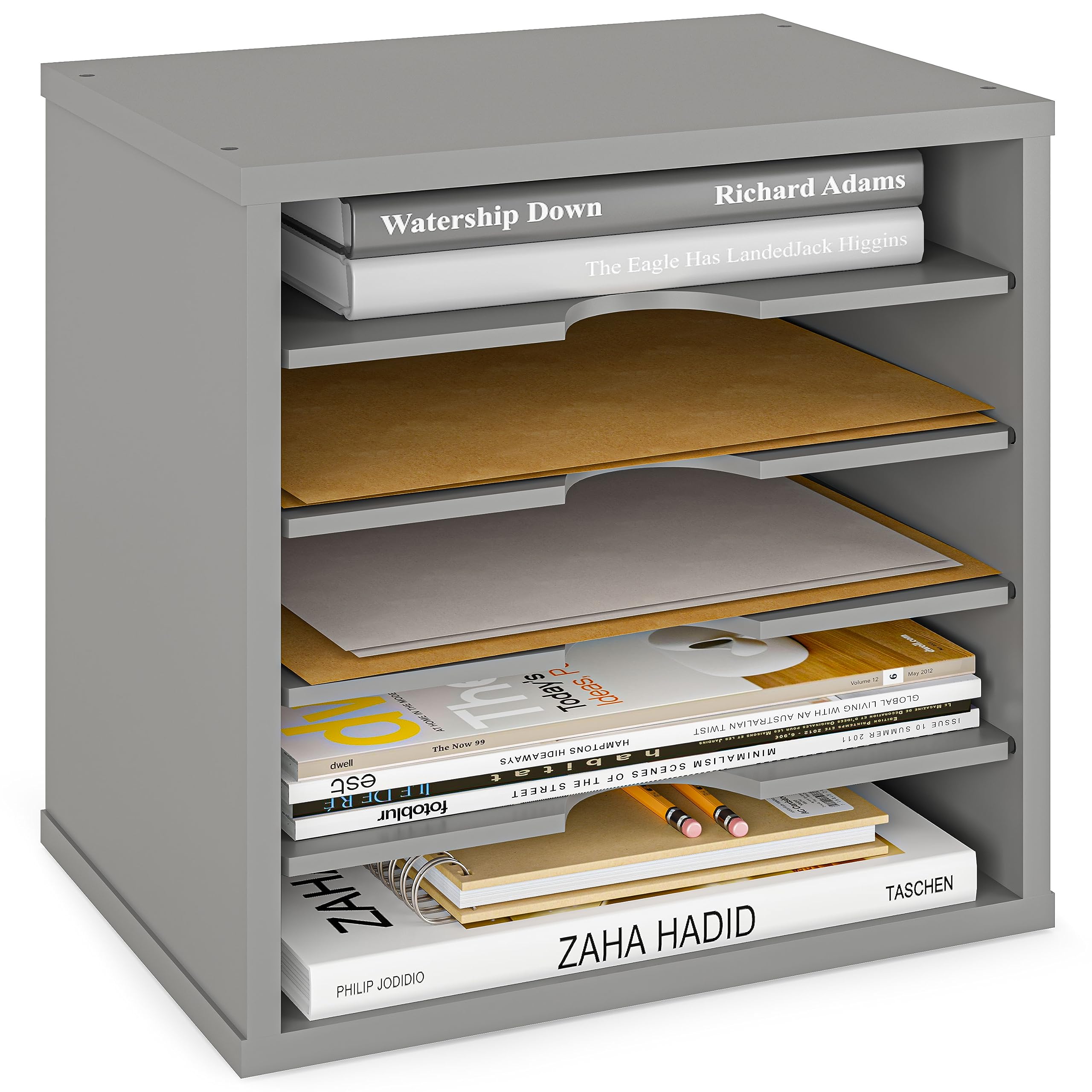Ballucci File Organizer Paper Sorter, 5 Tier Adjustable Shelves Office Desk Organizer, 13 5/8' X 9 1/4' X 12', Gray