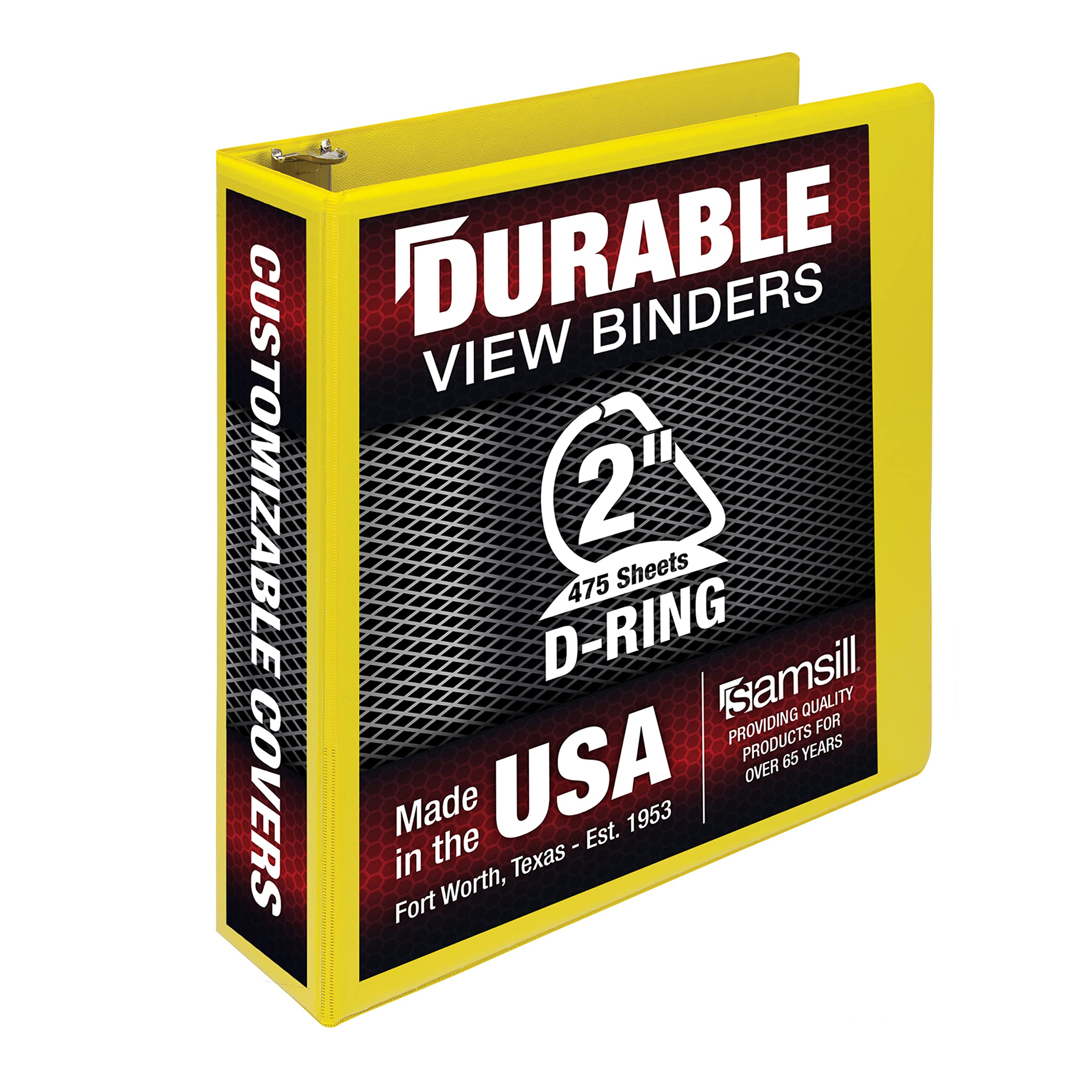 Samsill Durable 2 Inch Binder, Made In The Usa, D Ring Binder, Customizable Clear View Cover, Yellow, Holds 475 Pages