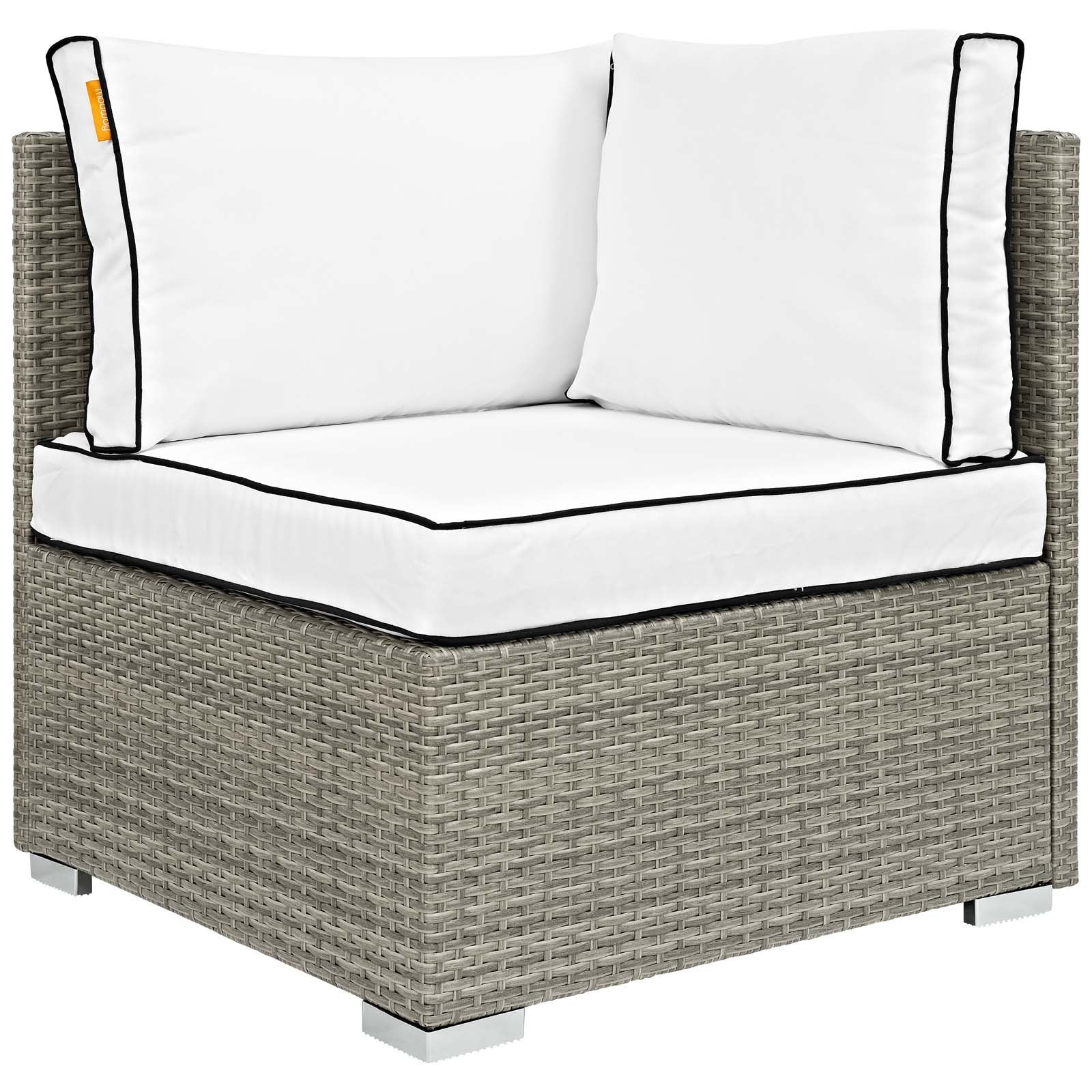 Modway Repose Wicker Rattan Outdoor Patio Corner Sectional Sofa Chair With Cushions In Light Gray White