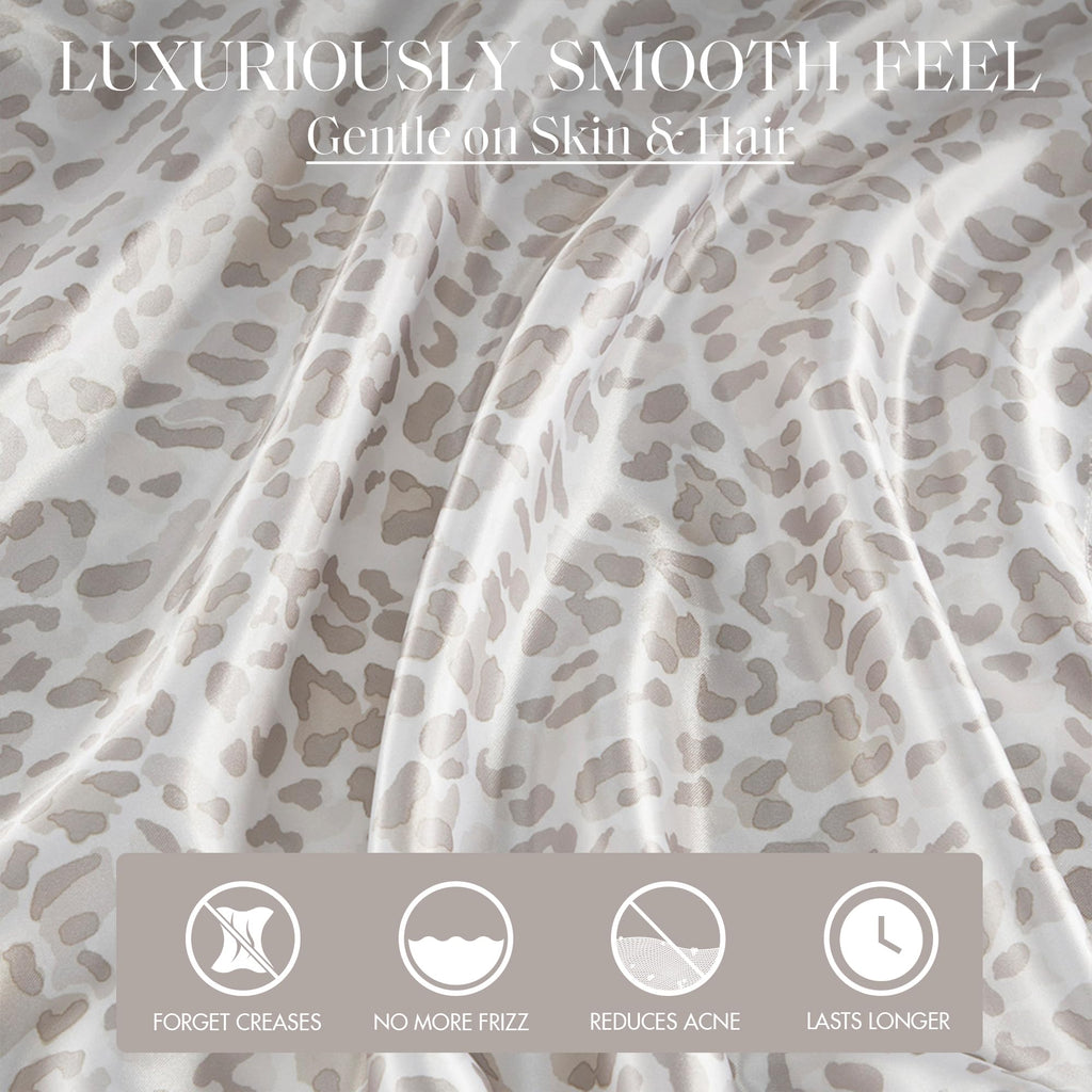Madison Park Essentials Satin Sheet Set Luxury And Silky With Natural Sheen, Elastic 14' Pocket Fits Up To 16' Mattress, All Around Elastic - Year-Round Bedding, Twin Taupe Leopard 3 Piece