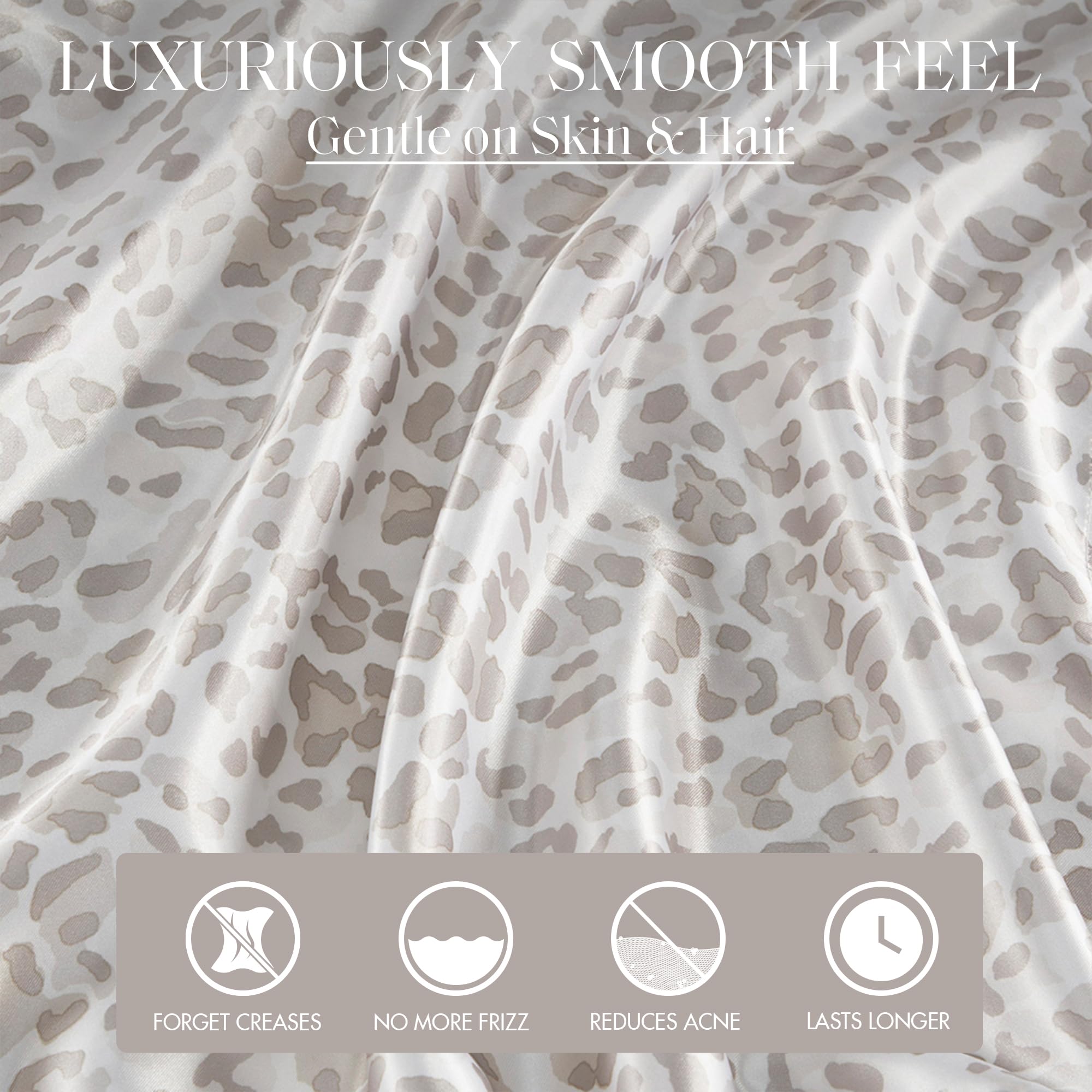 Madison Park Essentials Satin Sheet Set Luxury And Silky With Natural Sheen, Elastic 14' Pocket Fits Up To 16' Mattress, All Around Elastic - Year-Round Bedding, Twin Taupe Leopard 3 Piece