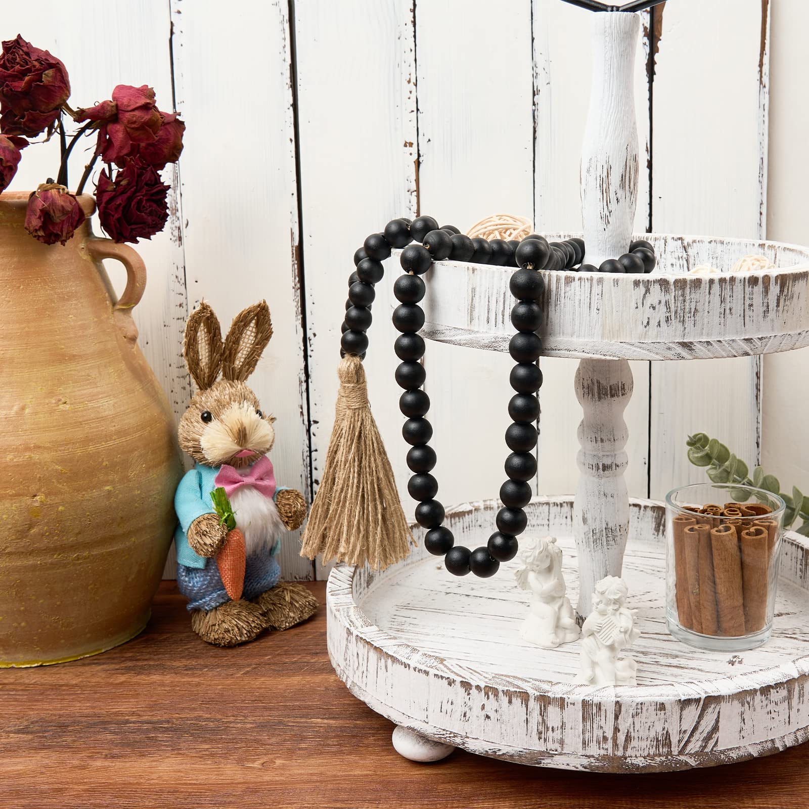 Omishe 59In Wood Bead Garland With Tassels, Wooden Beads Garland, Decorative Beads Garland Decor, Farmhouse Beads Garland For Wa