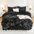 Andency Faux Fur Tie-Dyed Black Grey Comforter King Size, 3 Pieces Fluffy Fuzzy Plush Bedding Comforter Set (1 Shaggy Velvet Com