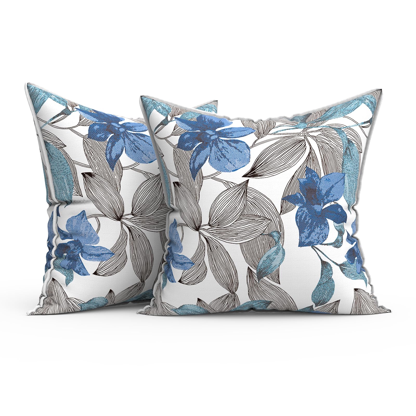 Melody Elephant Outdoor Throw Pillows Inners, Fade Resistant Patio Furniture Square Pillows With Piping Set Of 2, Outdoor Pillow